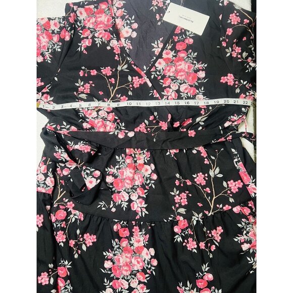 NEW BloomChic Black Pink Floral Dress Belted Short Sleeve 18-20 Prom Fancy Event - Picture 3 of 5